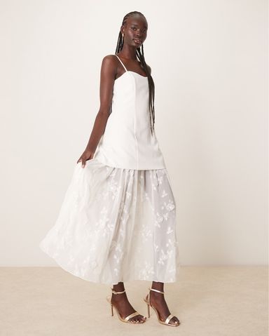 Carla Lily Devoré Ivory | White floral silk maxi dress