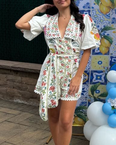 Farm Rio-Off-White Garden Tiles Romper | Pickle