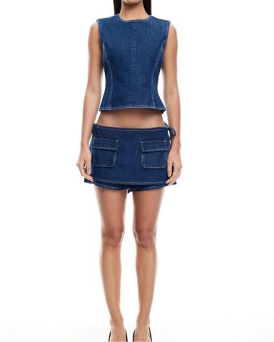 Self Portrait Textured Denim Mini Skirt | Pickle