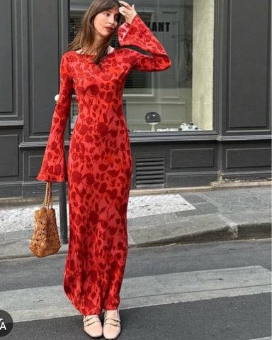 Realisation Par ワンピース XS The GIA HAVANA The Gia Havana | Long Sleeve Red Floral Silk Maxi Dress
