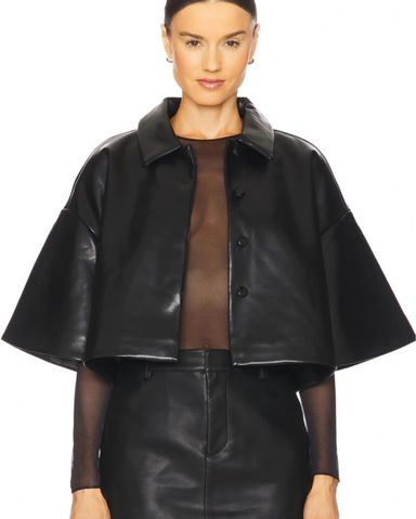 khy☆Faux Leather Cropped Hooded Jacket☆フード ジャケット Faux Leather Cropped Hooded Jacket | Chalk – Khy