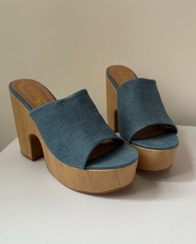 はるはる Zara Blue Denim Block Heels | Pickle