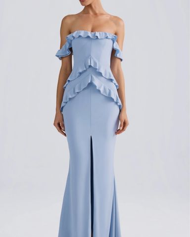 House Of CB Ariela Ruffle Side Slit Gown | Pickle
