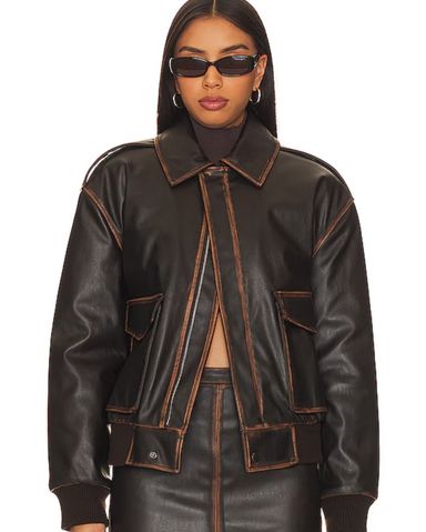 Veda Marco Leather Oversized Bomber | Pickle