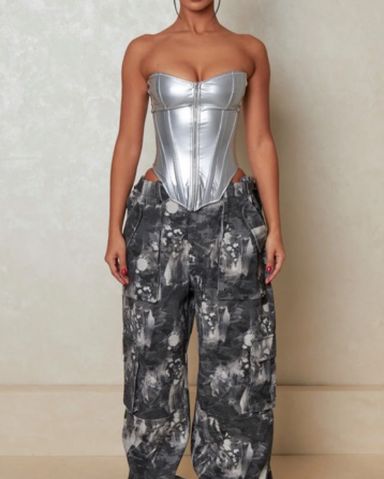 Zara Silver Metallic Knit Bustier Top | Pickle