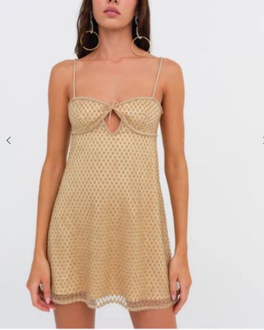 シルク タンク トップス　ラメ (FOR LOVE&LEMONS/フォーラヴアンドレモンズ) ForLove&Lemons Glitter Slip Dress (gold) | Pickle