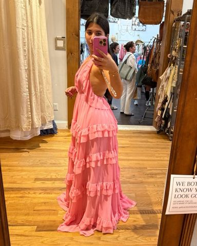 関税送料込【MAC DUGGAL】ロング ワンピース プリーツ ピンク ロングワンピース .-- GATHER （パステルピンク） -MANGO