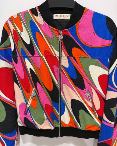 ジャケット・アウター EMILIO PUCCI Stripe Rayon Jacket Emilio Pucci FW2004 Puffer Jacket with Fur Lined Hood