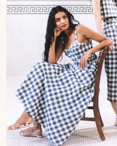 Ganni + Seersucker Check Maxi Dress
