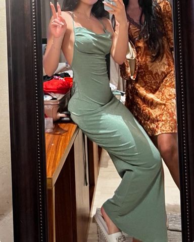 Zara Green Metallic Sheer Maxi Dress | Pickle