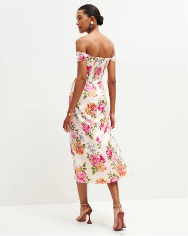 タグ付新品 Reformation Monica Dress US Sサイズ REFORMATION Ivory White Bouquet Floral Print MONICA Crepe