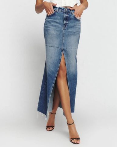 Alice + Olivia Two Tone Denim Maxi Skirt | Pickle