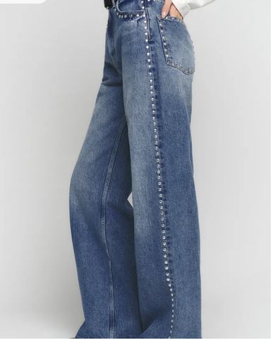Cary’s Denim Reformation Cary Studded Wide-Leg Jeans | Saks Fifth Avenue