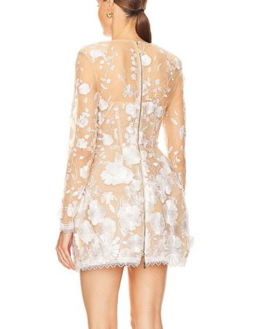 ROTATE ワンピース Bridal Rosita floral-applique mesh 926701 Bridal Rosita floral-appliqué mesh minidress in white