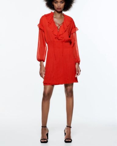 安心★関税込み★ZARA★PUFF HEM MINI DRESS Zara Puff Hem Red Mini Dress | Pickle
