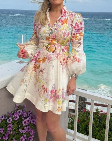 【Zimmermann】Devi フローラルプリント ギャザードレス NWT $895 Zimmermann Devi Plunge V Neck Red Floral Linen Mini