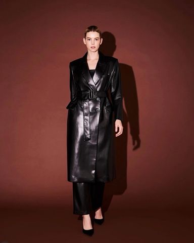 【Ameri】RAFFINE FAKE LEATHER TRENCH COAT Ameri】RAFFINE FAKE LEATHER TRENCH COAT Tina Crackled Faux