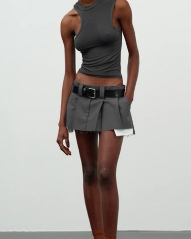 【NODRESS】low chic sk Nodress Grey Low Waist Mini Skirt | Pickle