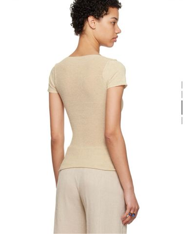値下Paloma wool Elvira アシンメトリックトップス ブラウンXS ELVIRA- Brown asymmetric sleeve, soft-neck cupro top