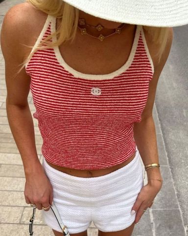 Chanel Red Striped Crop Top Tank | Pickle