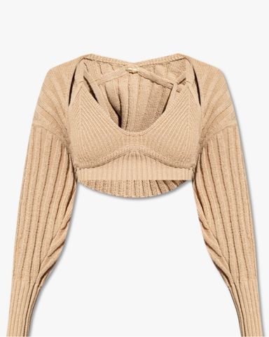 ELVIRA- Brown asymmetric sleeve, soft-neck cupro top
