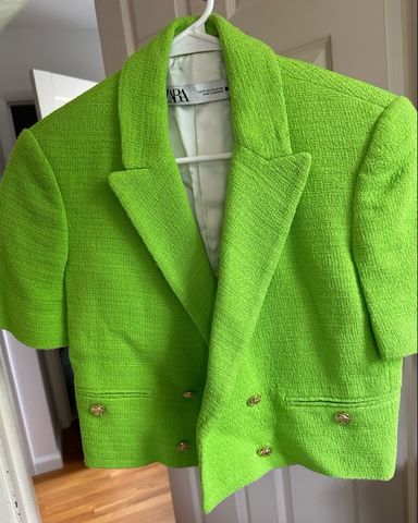 Zara green tweed blazer best sale