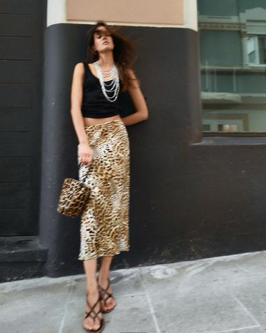 Silk leopard midi skirt from realisation par cheap
