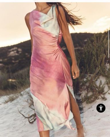 ★ZARA★ SATIN TIE-DYE MIDI DRESS Zara SATIN EFFECT MIDI TIE-DYE DRESS | Pickle