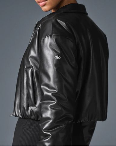 khy☆Faux Leather Cropped Hooded Jacket☆フード ジャケット Faux Leather Cropped Hooded Jacket | Black – Khy
