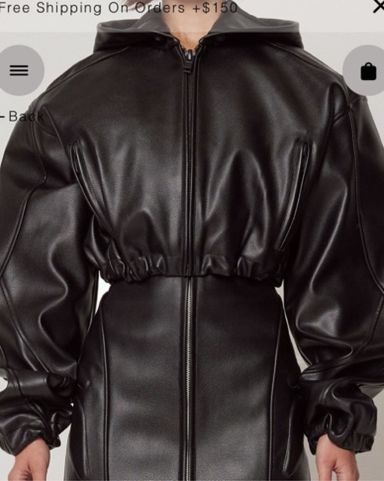 khy☆Faux Leather Cropped Hooded Jacket☆フード ジャケット Faux Leather Cropped Hooded Jacket | Black – Khy