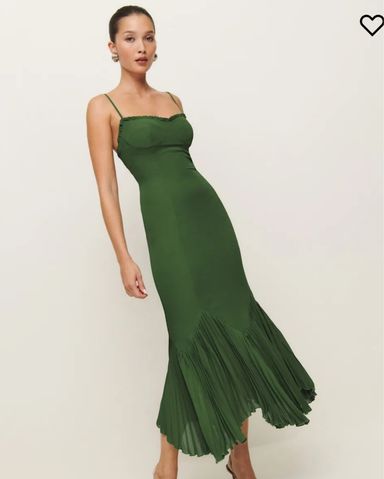 reformation lee dress グリーン パフスリーブ ミディドレス Reformation Lissa Dress - Forest Green | Pickle