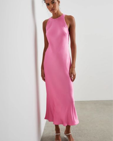 Reiss FAE SATIN CAPE MAXI DRESS IN PINK | Pickle