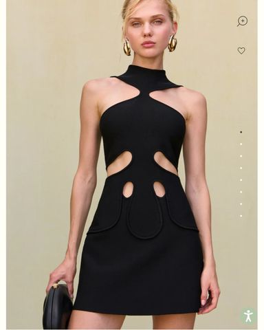 ワンピース VERSACE WOOL BLEND STRAIGHT MINI DRESS WITH CUT-OUT Versace Retail-$2125 Cut-Out Short Sleeve Wool Blend Mini