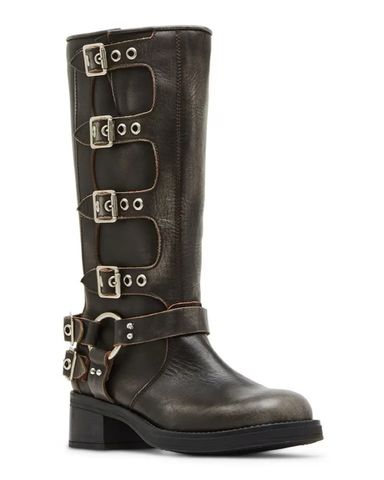 24PF new/MiuMiu レザーニーハイブーツ Boots Brown 24PF new/MiuMiu ハーネスバックルバイカーブーツ Boots Brown