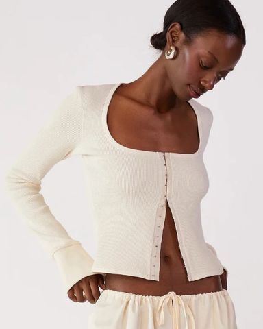 ELVIRA- Brown asymmetric sleeve, soft-neck cupro top