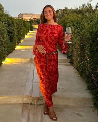 Realisation Par ワンピース XS The GIA HAVANA The Gia Havana | Long Sleeve Red Floral Silk Maxi Dress