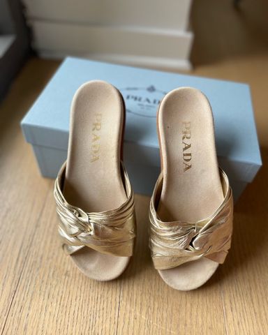 $1,350 Prada Gold Heels | Pickle