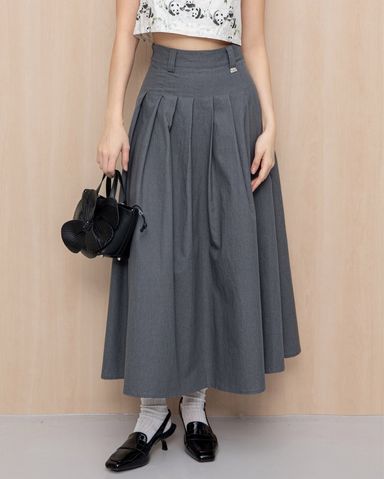 ★ DIAGONAL★ PLEATS WRAP SKIRT grey DA251SK02GR Andy Midi Wrap Skirt | Pickle