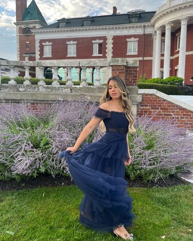 ★Mac Duggal★ Navy パフスリーブ プリーツ ドレープドレス ☆Mac Duggal☆ Navy パフスリーブ プリーツ ドレープドレス