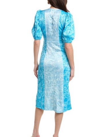 ★Ganni★ Printed satin gathered one-piece egglet W0262135 Egret White Satin Gathered Dress | GANNI US