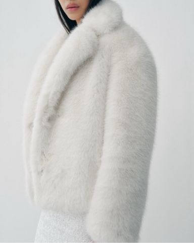 EM-EL Women's Chevron Snow White Mink Fur Jacket - Stone