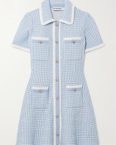【関税&送料込】Self Portrait Perforated Knit Dress With Jew Self-Portrait Perforated Knit Short Dress With Jewel Buttons