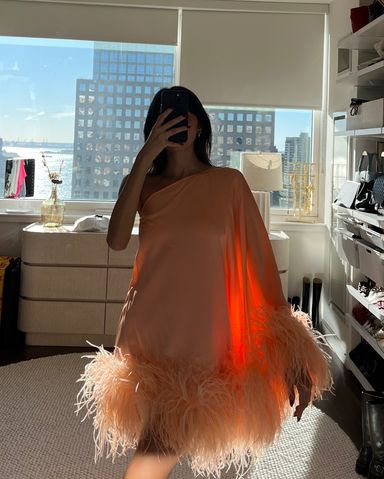 Orange One-Shoulder Feather Dress | Pickle