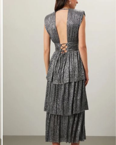 【送料 関税込】Tory Burch Lame midi dress Tory Burch Silver Lamé Midi Dress | Pickle