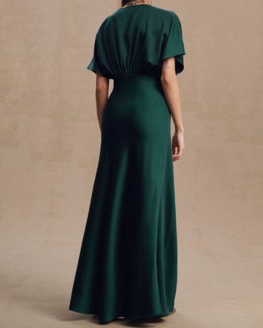 BHLDN Amelia Deep-V Satin Maxi Dress | Pickle