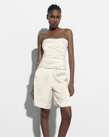 Zara Satin Effect Balloon Shorts White | Pickle