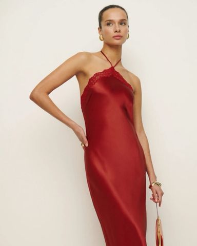 Reformation red silk dress outlet
