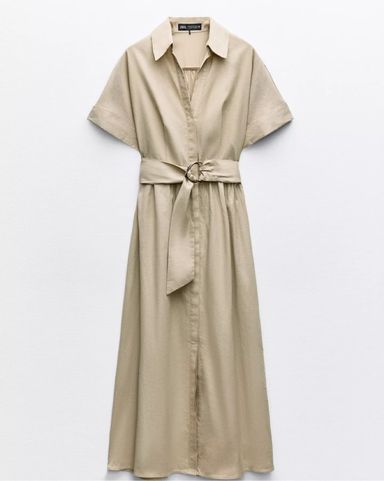 ZARA【NEW】LINEN BLEND MIDI DRESS WITH BELT ZARA MIDI DRESS WITH BELT LINEN BLEND 🔖Collared, sleeveless