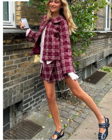 Sezane Red Checkered Coat | Pickle