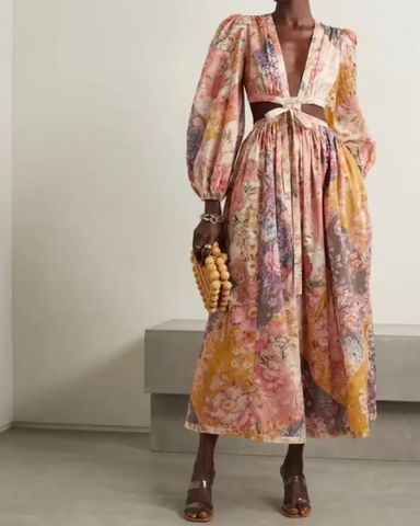 ワンピース Zimmermann LONG DRESS (7114DSS231 PTPS) Zimmermann Sunray Pleated Long-Sleeve Maxi Dress | Saks